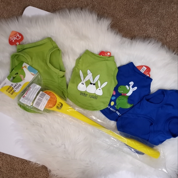 2 Pcs Easter Bunny Dog/Cat Outfit Includes FREE Dental Squeaky Fetch Anxiety Toy - Picture 3 of 16